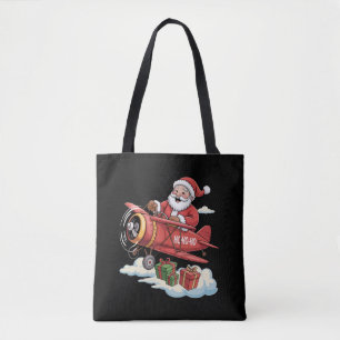 Bolso De Tela Papá Noel de Navidad Piloto Volando Avión Regalo