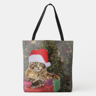Bolso De Tela Papá Noel del gato del Maine y regalos Árbol de Na