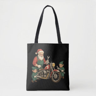Bolso De Tela Papá Noel divertido mecánico retro motociclista Na