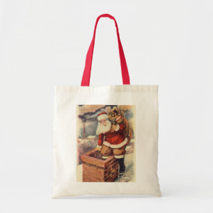 Bolso De Tela Papá Noel Victoriano de Navidad vintage en chimene
