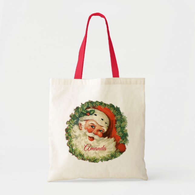 Bolso De Tela Papá Noel Vintage con guiso de pino (Frente)