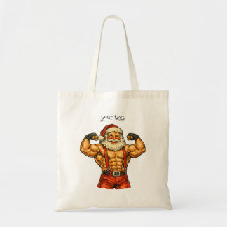 Bolso De Tela Papá Noel vintage culturista divertido Navidad