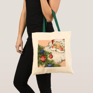 Bolso De Tela Papá Noel vintage de Navidad con adornos de árbol
