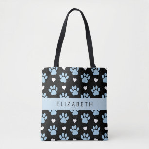 Bolso De Tela Papas de perro, patas azules, corazones blancos, t