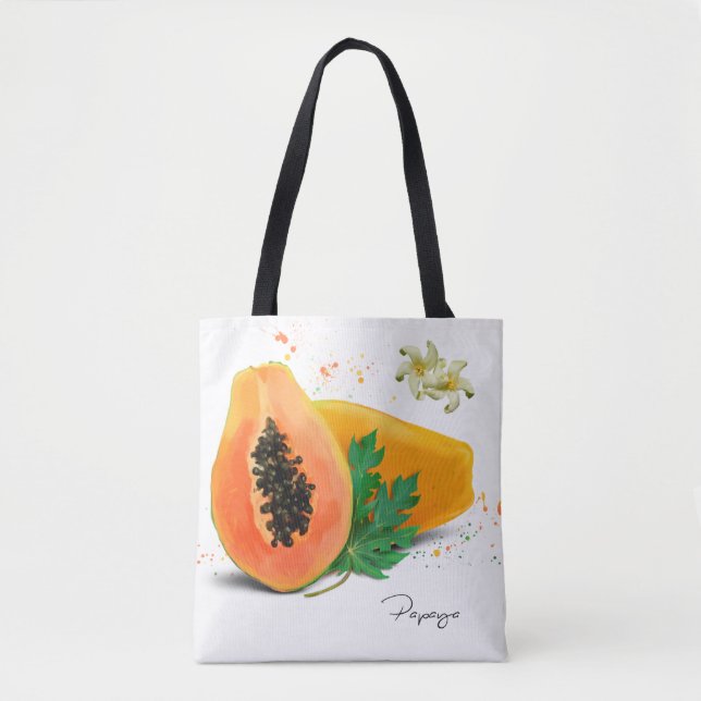 Bolso De Tela Papaya. Pintura acuarela (Anverso)