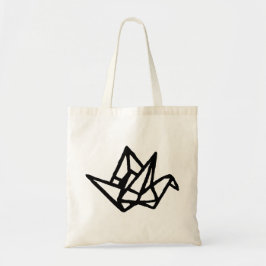 Bolso De Tela Papel de color negro y blanco Crane Linocut