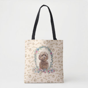 Bolso De Tela Papel de perro Cockapoo marrón Imprimir y tazas d