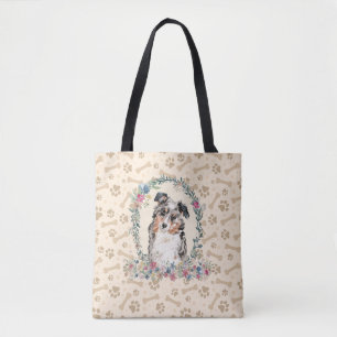 Bolso De Tela Papel de perro pastor australiano de impresión y 