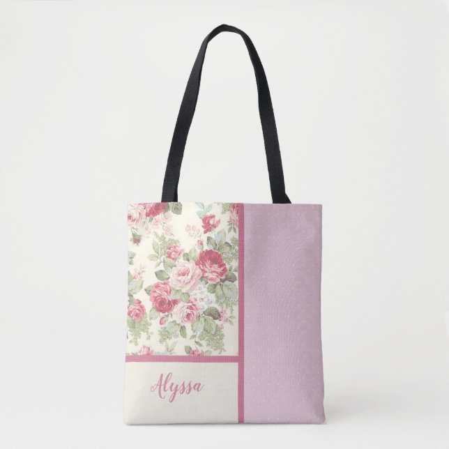 Bolso De Tela Papel de rosas rosadas y rojas antiguas (Anverso)