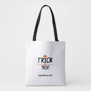Bolso De Tela Papel o truco de Halloween blanco