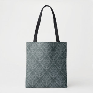 Bolso De Tela Papel pintado floral verde de lujo del damasco