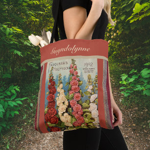Bolso De Tela Paquete Semilla Rojo 1902 Hollyhocks Monograma de 