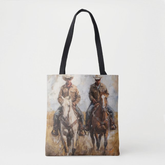 Bolso De Tela Par de vaqueros en caballos (Anverso)
