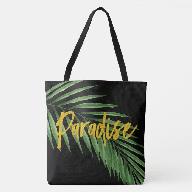 Bolso De Tela Paradise Palm Hawaii Beach Bag Reversible - Negro (Anverso)