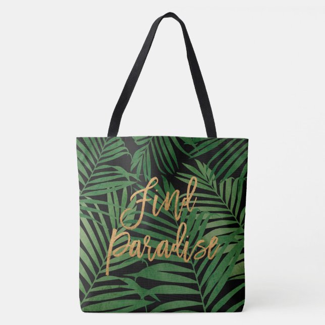 Bolso De Tela Paradise Palm Hawaiian Beach Bag - Negro y oro (Anverso)