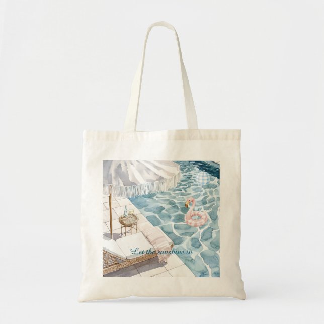 Bolso De Tela Paraguas de Piscina Flotador de Flamenco Rosa Pelo (Frente)