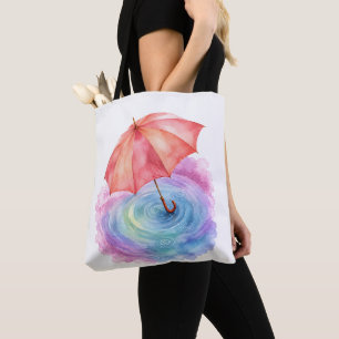 Bolso De Tela Paraguas Pastel Arte Acuarela Ondas de Lluvia