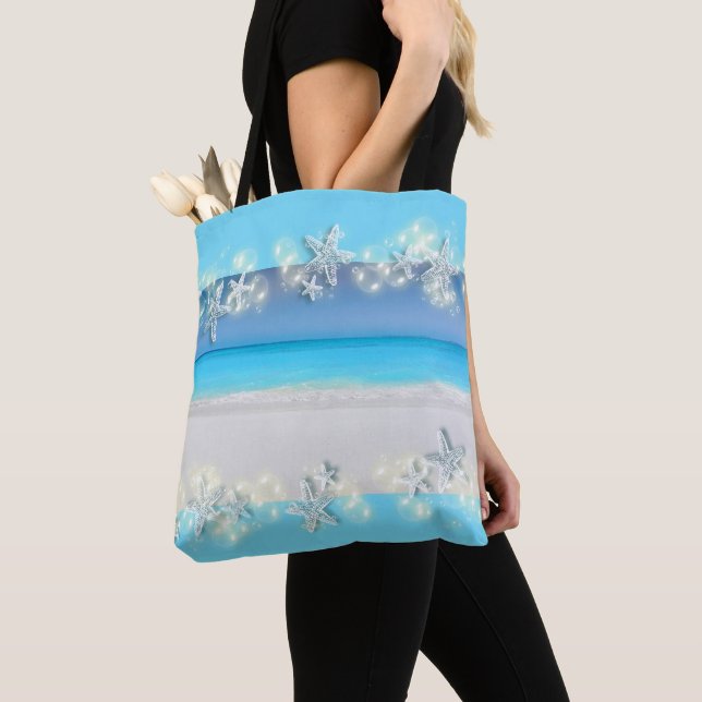 Bolso De Tela Paraíso de las estrellas de mar azul novia tropica (Detalle)