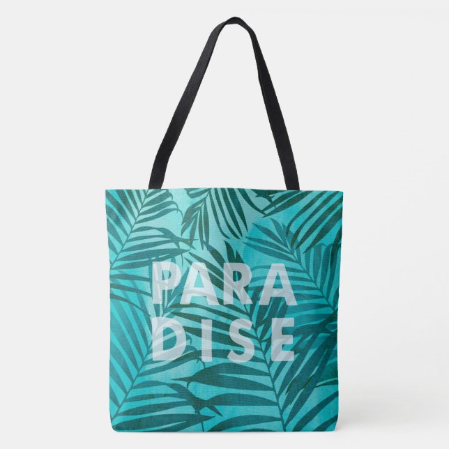 Bolso De Tela Paraíso de las palmas hawaianas tropical en Verde  (Anverso)