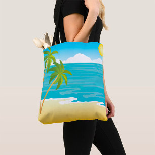 Bolso De Tela Paraíso de Playa Tropical con Palmeras