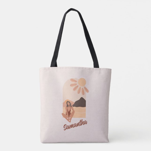 Bolso De Tela Paraíso de playa Verano Retro Nombre personalizado (Reverso)
