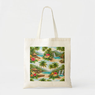 Bolso De Tela Paraíso Floral de la Playa Tropical de Hawái