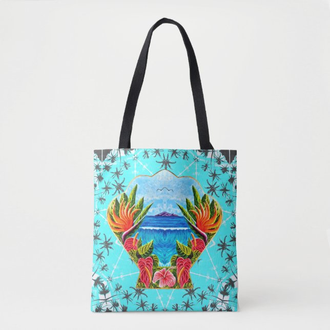 Bolso De Tela Paraíso hawaiano dos veces (azul) (Anverso)