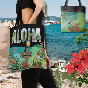 Bolso De Tela Paraíso Tropical Aloha Personalizado Doble Cara