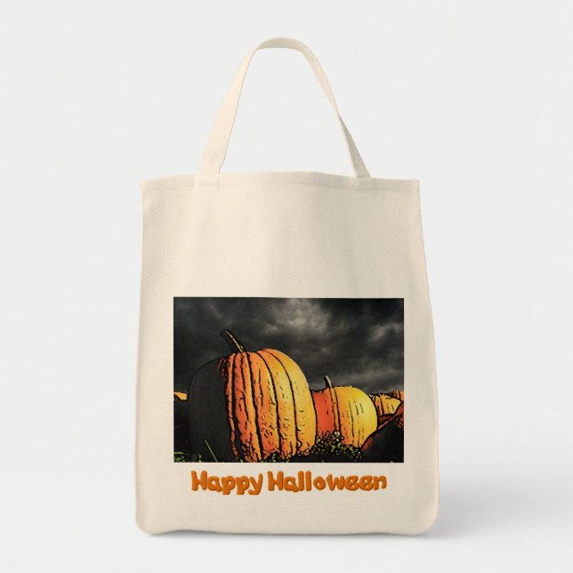 Bolso De Tela Parche de calabaza de Halloween (Frente)