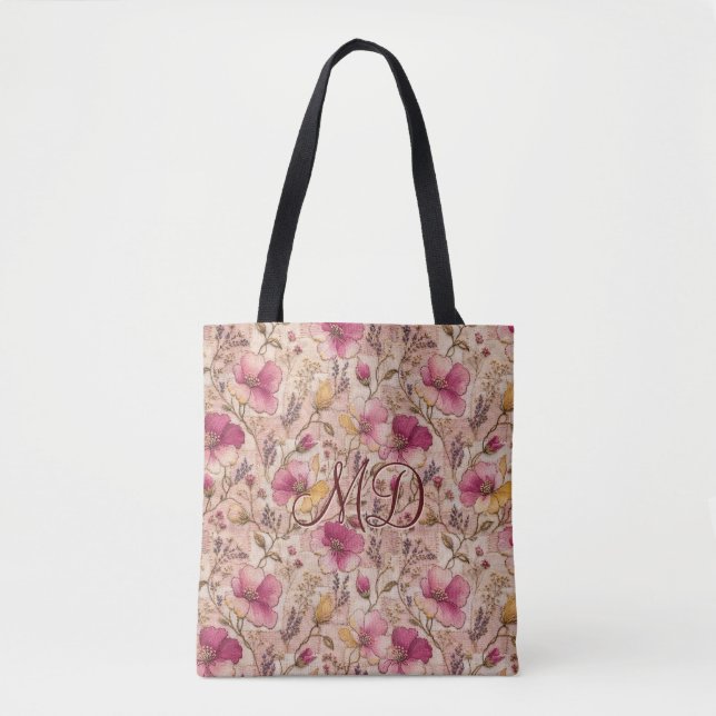 Bolso De Tela Parche de flores de patchwork pastel chic (Anverso)