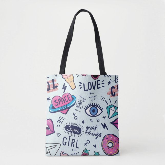 Bolso De Tela Parche de Moda: Pegatinas de Pop Art. (Anverso)