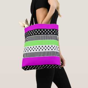 Bolso De Tela Parche de rayas negras y blancas y neonesas