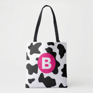 Bolso De Tela Parche de vaca extravagante patrón monograma rosa