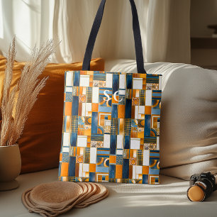 Bolso De Tela Parche Geométrico de Otoño con Naranja y Azul