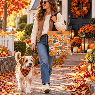 Bolso De Tela Parche personalizado de otoño con cachorro calabaz