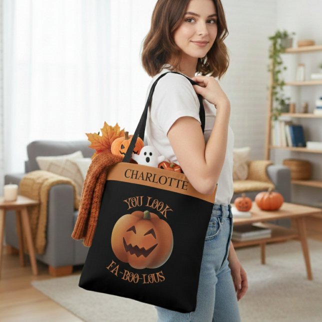 Bolso De Tela Pareces Fa-Boo-Lous Halloween Personalizado (You Look Fa-Boo-Lous Personalized Halloween Tote Bag - Just add your name!)
