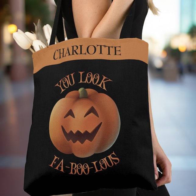 Bolso De Tela Pareces Fa-Boo-Lous Halloween Personalizado (You Look Fa-Boo-Lous Personalized Halloween Tote Bag - Just add your name!)