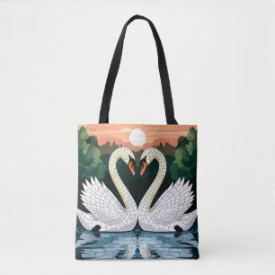 Bolso De Tela Pareja de cisnes de mosaico formando una forma de
