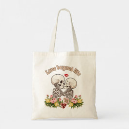 Bolso De Tela Pareja de esqueletos besándose con Gótico Floral