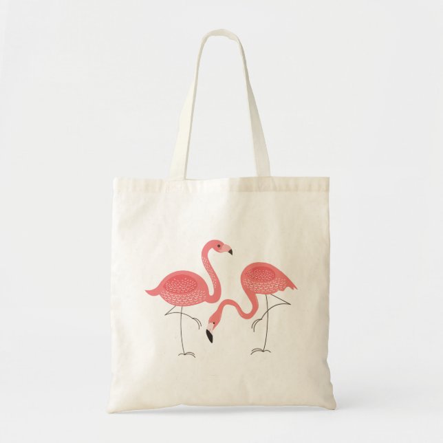 Bolso De Tela Pareja De Ilustracion De Flamingo Rosa (Frente)