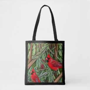 Bolso De Tela Pareja de majestuosos cardenales rojos salvajes
