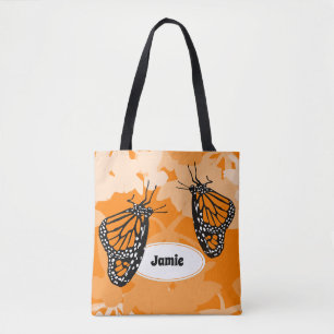 Bolso De Tela Pareja De Mariposa De Monarca Cuta En La Planta De