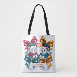 Bolso De Tela Pareja de Muñeco de Nieve Lazos Rosa Dorado Verde
