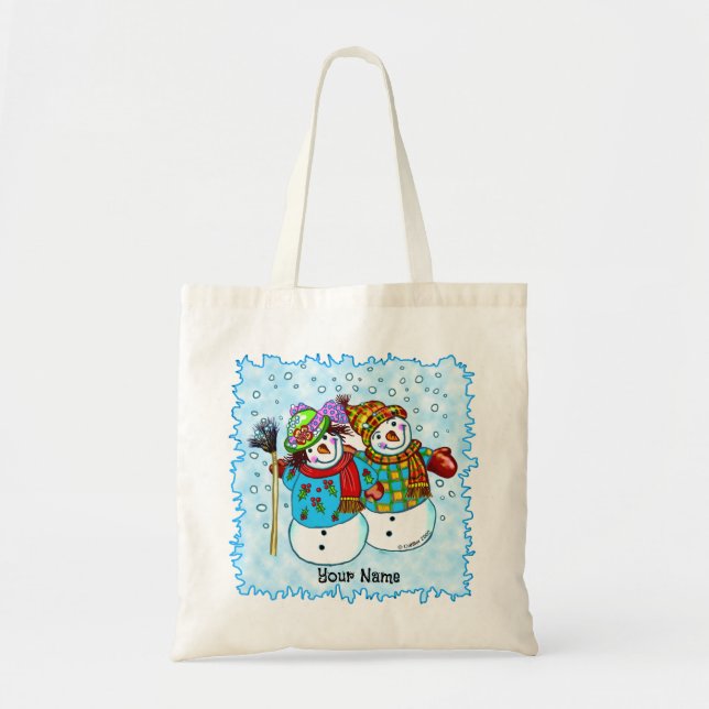Bolso De Tela Pareja de muñecos de nieve (Frente)