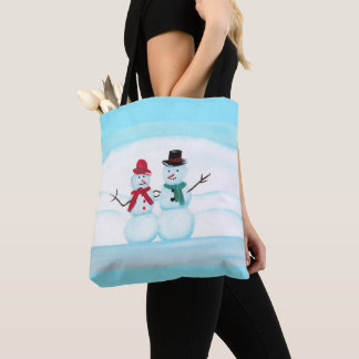 Bolso De Tela Pareja de Nieve sonriente saludando, sacos