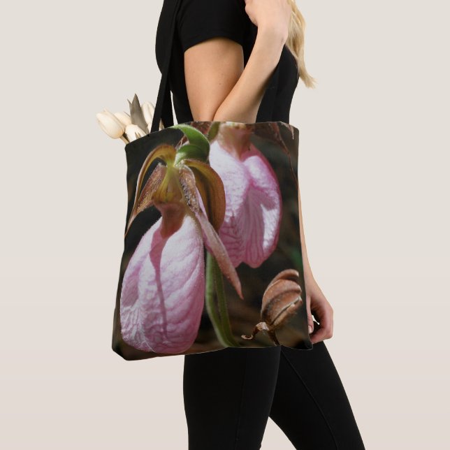 Bolso De Tela Pareja de orquídeas de dama rosa salvaje (Detalle)