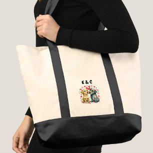 Bolso De Tela Pareja de perros lindos iniciales