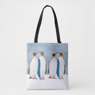 Bolso De Tela Pareja de pingüinos rey besándose