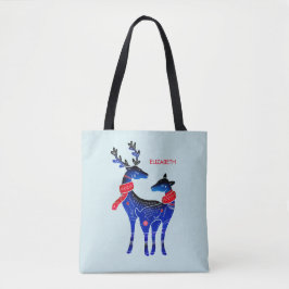 Bolso De Tela Pareja de renos de Navidades nórdicos azules