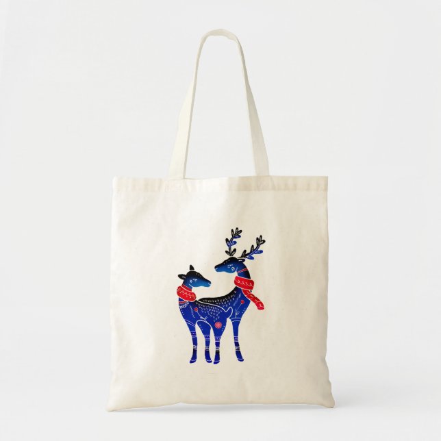 Bolso De Tela Pareja de renos de Navidades nórdicos azules (Frente)